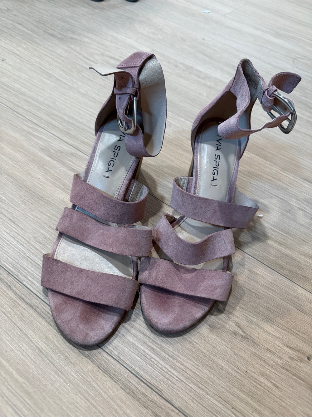 Via Spiga Mauve Suede Strappy Block Heels